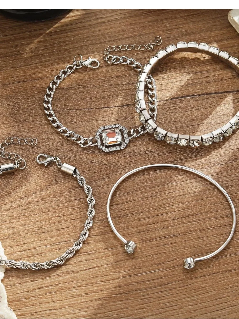 Anthropologie Silver Crystal Chain Bracelet Set